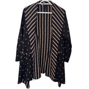 IC By Connie K  black and tan Art To Wear patterned open front cardigan size S